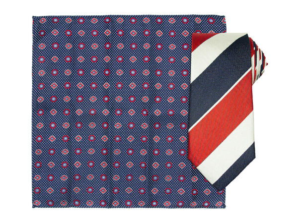 Santi silkeslips+lommetørkle mønstret* sett hengende 