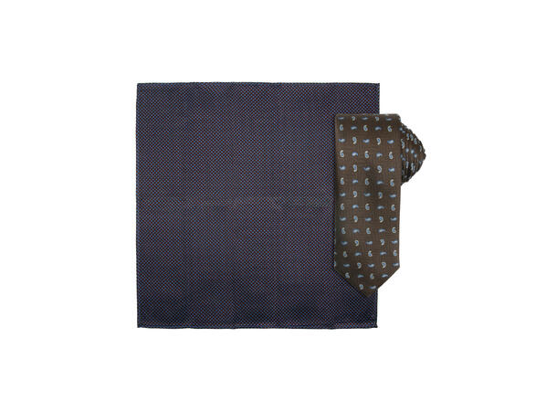 Santi silkeslips+lommetørkle mønstert sett hengende 