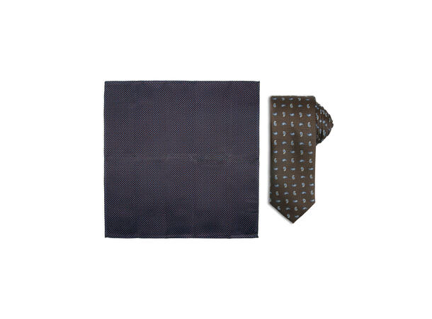 Santi silkeslips+lommetørkle mønstert sett hengende 