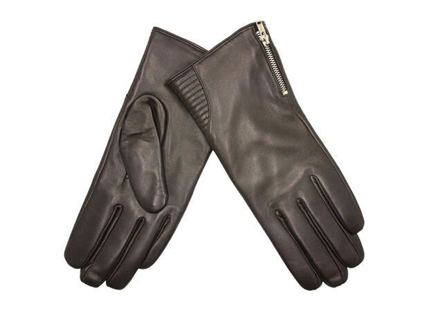 Skinnhanske dame m/ullfor & glidelås Brun Høst 