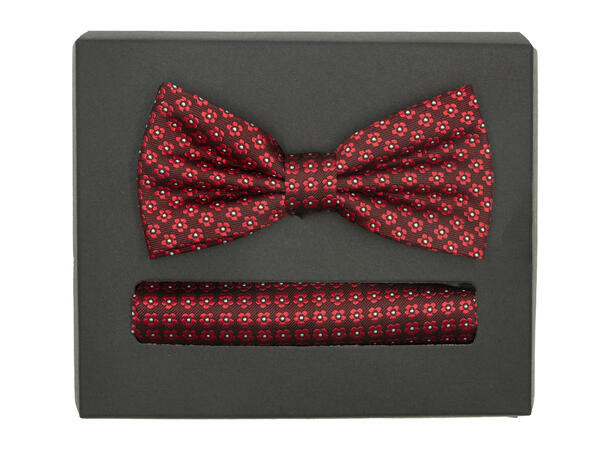 Sløyfe m/lommetørkle småmønstret vinrød 