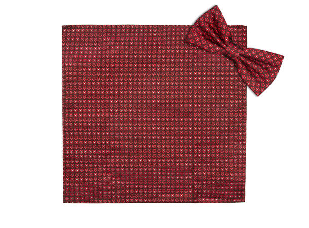 Sløyfe m/lommetørkle småmønstret vinrød 