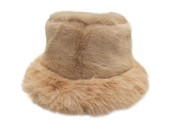 Dame Bøttehatt m/fuskepels beige Høst25 