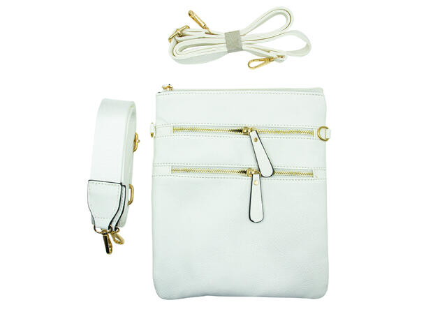 Mobilveske dobbel glidelås stor hvit 