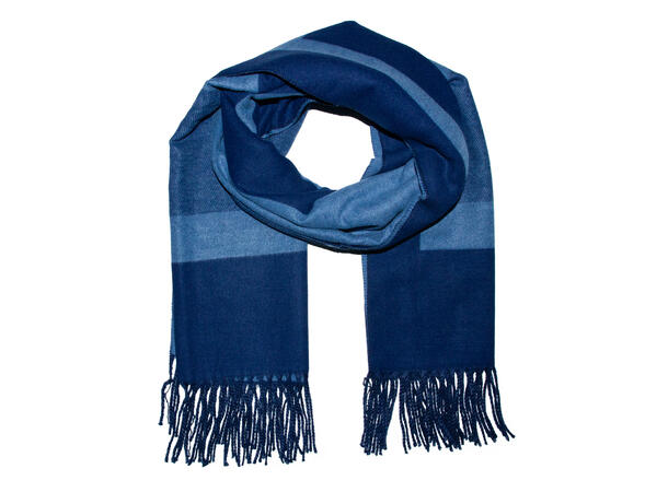 Dame skjerf m/kant mønster 70x180 blå 