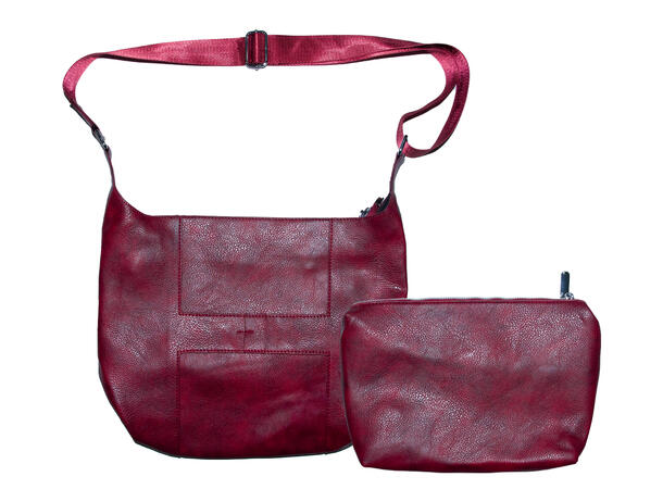Veske m/bred skulderrem vinrød 