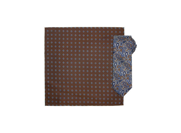 Santi silkeslips+lommetørkle mønstret sett hengende coffee 