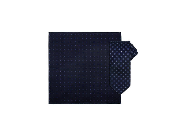 Santi silkeslips+lommetørkle mønstert sett hengende navy 