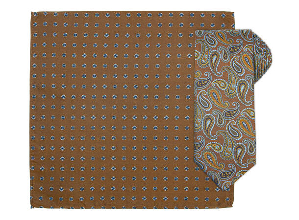 Santi silkeslips+lommetørkle mønstret sett hengende cognac 