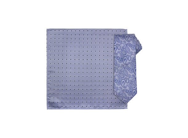 Santi silkeslips+lommetørkle mønstret sett hengende blå 