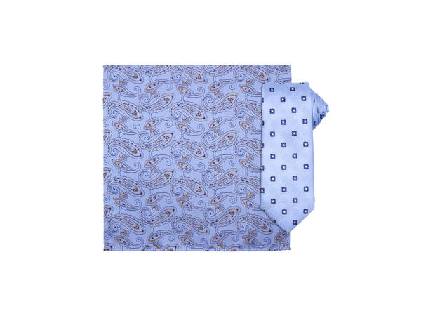 Da Vinci slips+lommetørkle mønstert* sett hengende lysblå 
