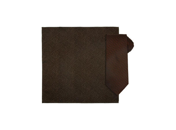 Santi 8cm silkeslips+lommetørkle mønster sett hengende brun 