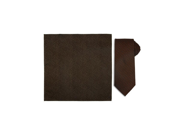 Santi 8cm silkeslips+lommetørkle mønster sett hengende brun 