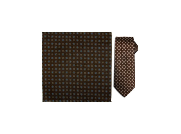 Santi 8cm silkeslips+lommetørkle sett hengende brun 