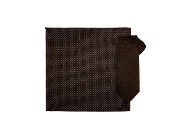 Santi 8cm silkeslips+lommetørkle sett hengende brun 