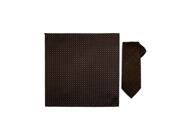 Santi 8cm silkeslips+lommetørkle sett hengende brun 