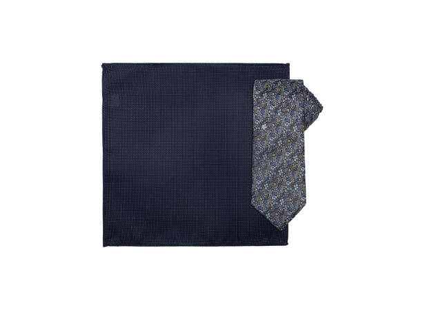 Santi silkeslips+lommetørkle mønstert* sett hengende beige 