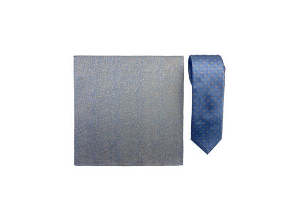 Santi silkeslips+lommetørkle mønstert sett hengende lys blå 