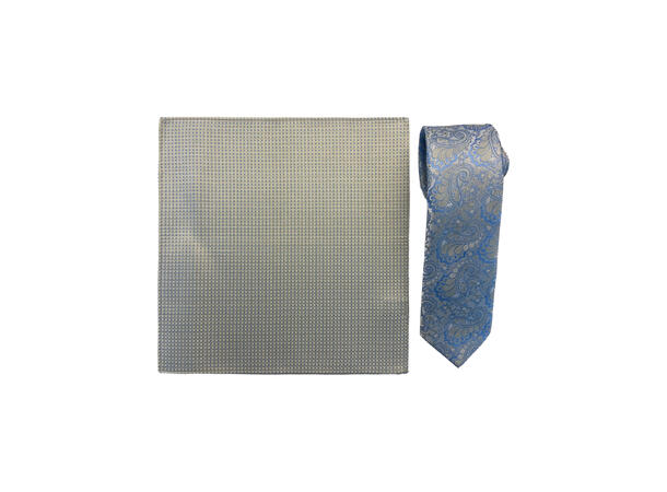 Santi silkeslips+lommetørkle mønstert sett hengende grønn 