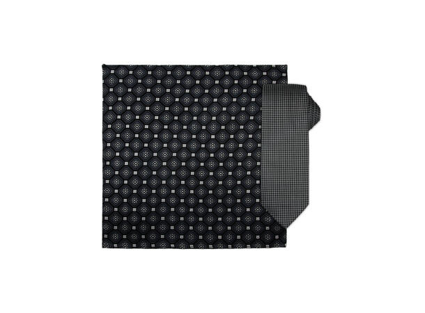 Santi silkeslips+lommetørkle mønstert sett hengende sort 