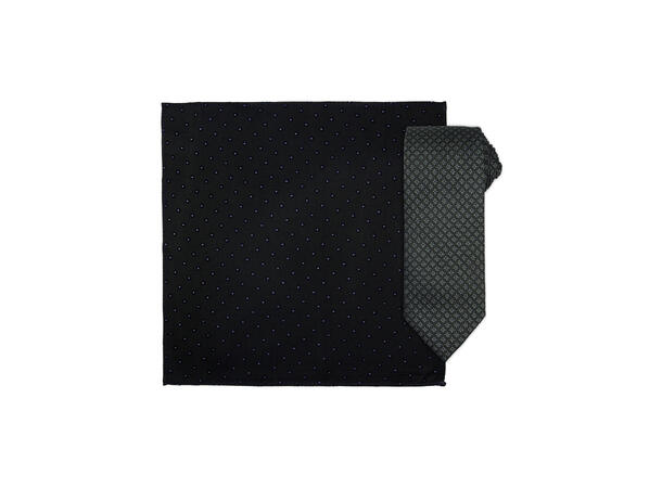 Santi silkeslips+lommetørkle mønstert sett hengende grønn 