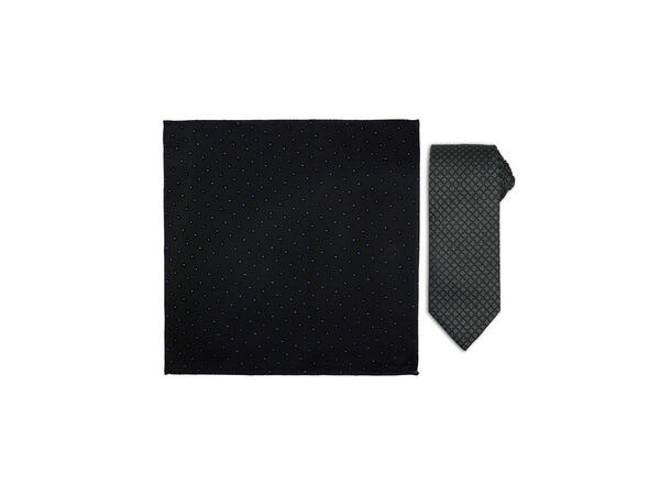 Santi silkeslips+lommetørkle mønstert sett hengende grønn 