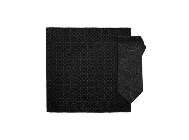 Santi silkeslips+lommetørkle mønstret sett hengende grå/sort 