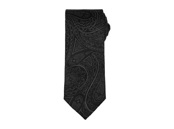 Santi silkeslips+lommetørkle mønstret sett hengende grå/sort 