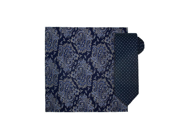 Santi silkeslips+lommetørkle mønstret sett hengende navy 