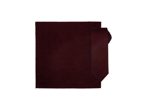 Santi silkeslips+lommetørkle mønstret sett hengende X-mas vinrød 