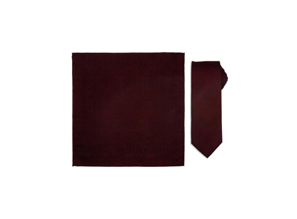 Santi silkeslips+lommetørkle mønstret sett hengende X-mas vinrød 