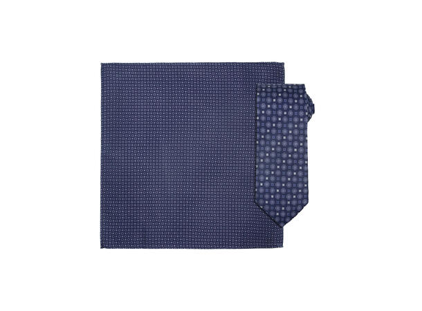 Santi silkeslips+lommetørkle mønstret sett hengende blå 