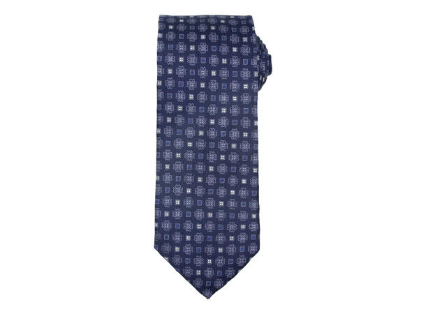 Santi silkeslips+lommetørkle mønstret sett hengende blå 