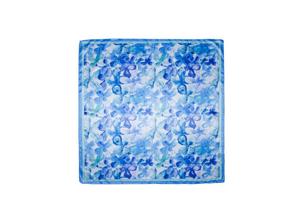 Skjerf store blomster 70x70 blå 