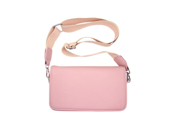 Håndveske m/bred skulderrem m/sølv tilbehør rosa 