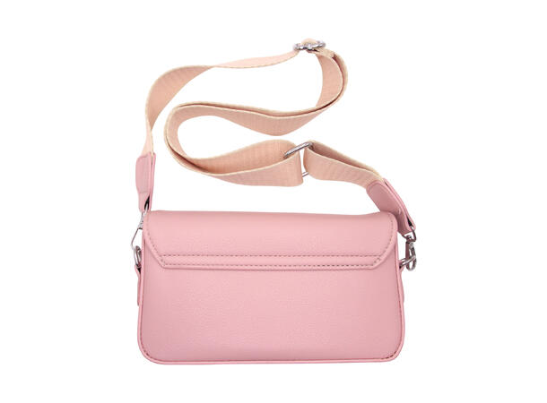 Håndveske m/bred skulderrem m/sølv tilbehør rosa 