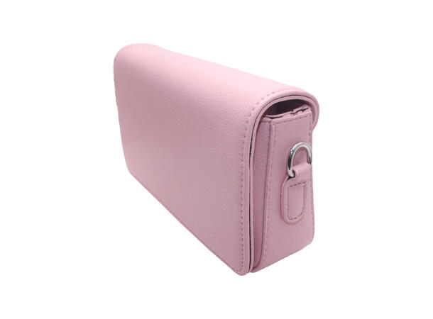 Håndveske m/bred skulderrem m/sølv tilbehør rosa 