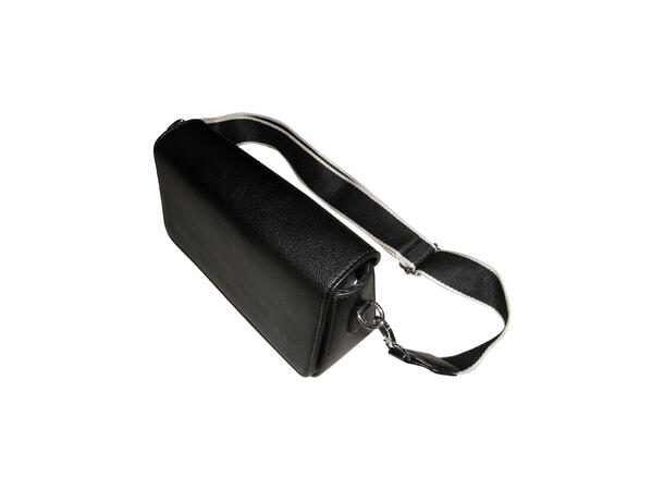 Håndveske m/bred skulderrem m/sølv tilbehør sort 