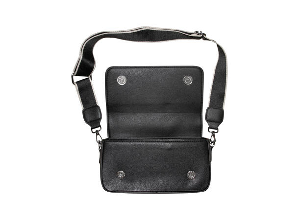 Håndveske m/bred skulderrem m/sølv tilbehør sort 