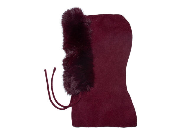 Lue m/hoodie og pels kant vinrød Høst26 