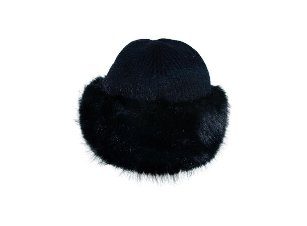 Lue m/stor pels kant sort Høst26 