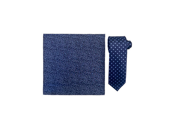 Santi silkeslips+lommetørkle mønstert sett hengende navy 