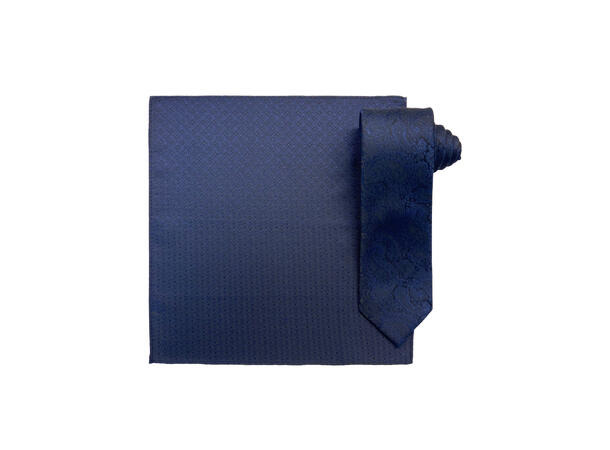 Santi silkeslips+lommetørkle mønstert sett hengende navy 