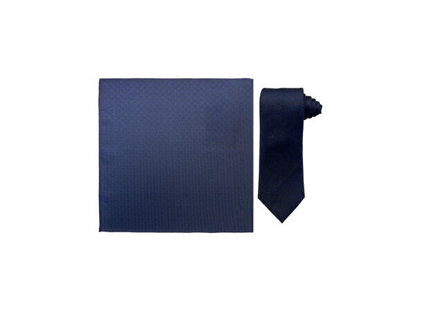 Santi silkeslips+lommetørkle mønstert sett hengende navy 