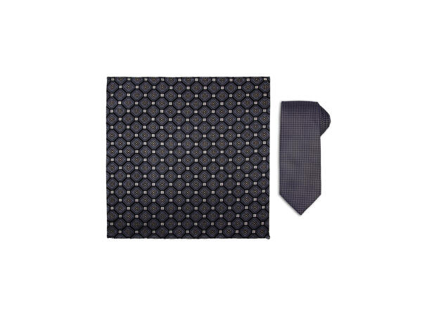 Santi silkeslips+lommetørkle mønstert sett hengende beige 