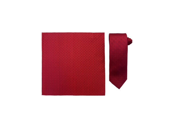 Santi silkeslips+lommetørkle mønstert sett hengende rød 