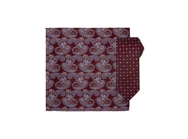 Santi silkeslips+lommetørkle mønstret* sett hengende vinrød 