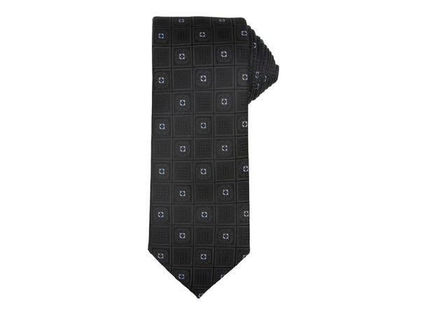 Santi silkeslips+lommetørkle mønstret sett hengende sort 