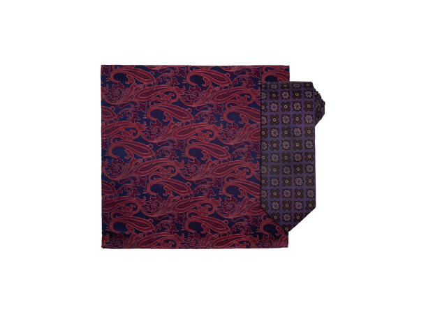 Santi silkeslips+lommetørkle mønstret sett hengende vinrød 
