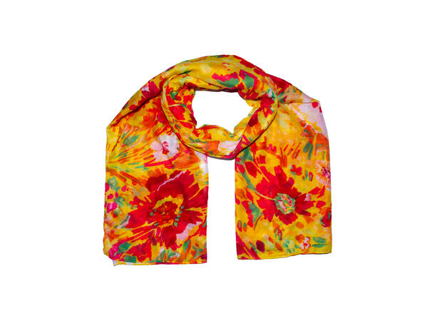 Skjerf m/blomster 90x180 gul 